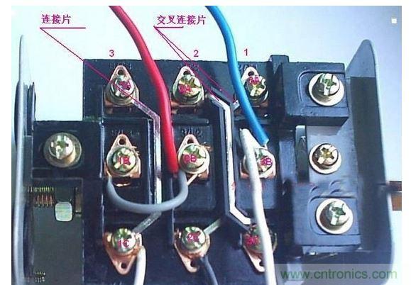 實(shí)際的倒順開(kāi)關(guān)與電機接線(xiàn)圖