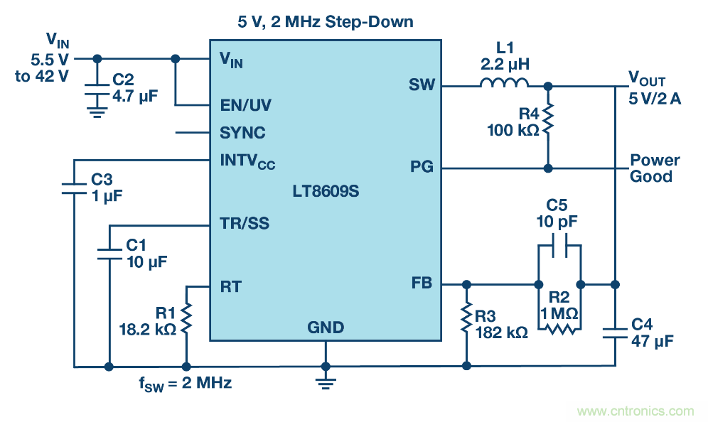 具 2.5 μA 靜態(tài)電流和超低 EMI 輻射的 42 V、2 A/3 A 峰值同步降壓型穩壓器