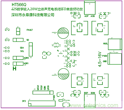 HT566 I2S數字輸入2x20W立體聲無(wú)電感閉環(huán)D類(lèi)音頻功放解決方案