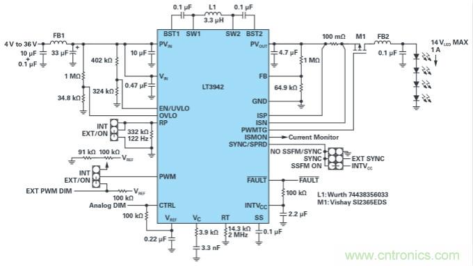 采用2MHz單芯片降壓-升壓DC-DC轉換器和LED驅動(dòng)器消除PCB空間受限的困擾