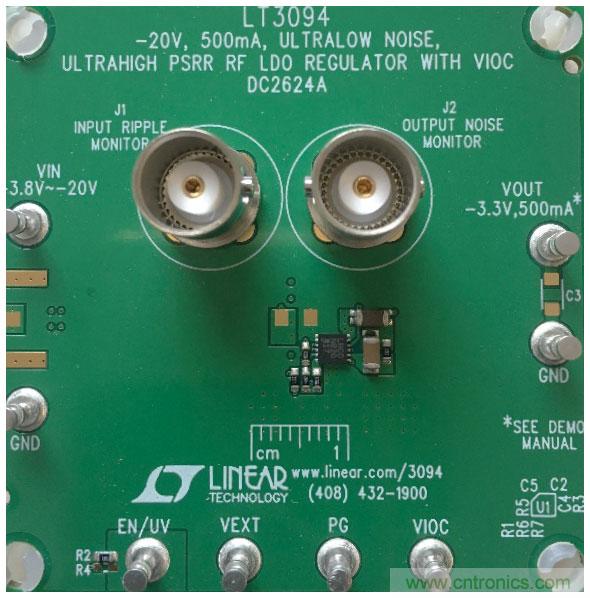 負線(xiàn)性穩壓器在1MHz下具有0.8μV RMS噪聲和74dB電源抑制比