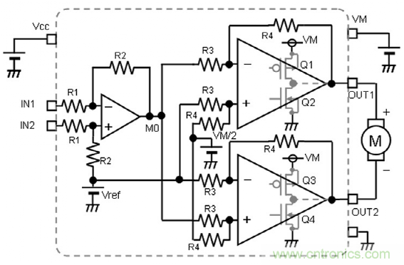 BTL功放電路的有刷直流電機驅動(dòng):線(xiàn)性電壓驅動(dòng) BTL功放電路的有刷直流電機驅動(dòng):線(xiàn)性電壓驅動(dòng)