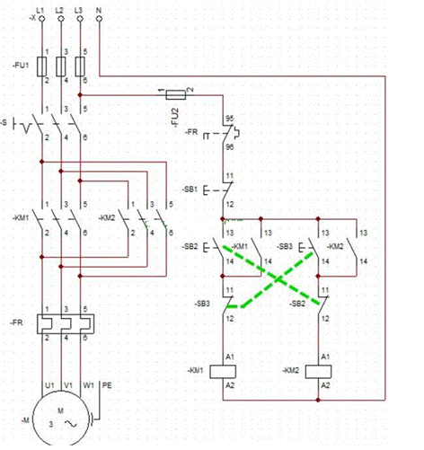 三種三相交流電動(dòng)機正反轉互鎖電路的分析