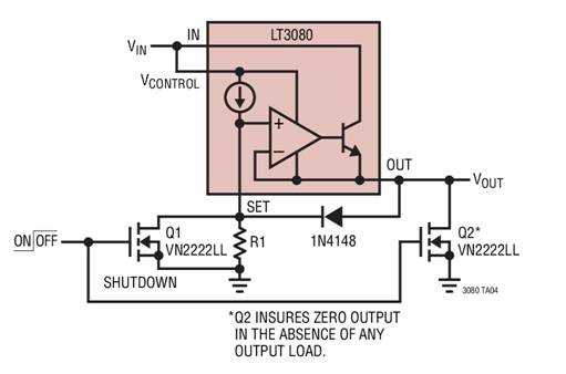 利用LT3080x電流源基準線(xiàn)性穩壓器停機