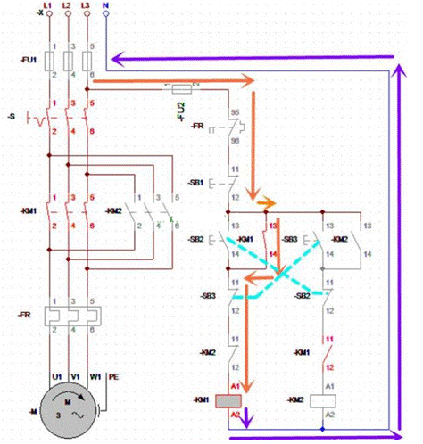 三種三相交流電動(dòng)機正反轉互鎖電路的分析